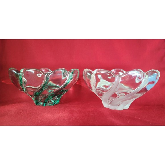 Dessert Candy Dish Nut Bowls MIKASA Crystal Green&Frosted Swirl Stripe Scalloped - Picture 9 of 12